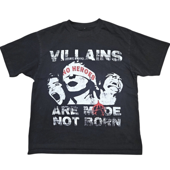Punk Graphic Tee M Villains Are Made Not Born No Heroes Anarchy Streetwear Y2k - Picture 1 of 7